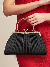 ieftine Genți De Seară &amp; Plicuri-Poșetă de seară plisată cu sclipici pentru femei, cu mâner vintage auriu – geantă elegantă și formală pentru nunți, petreceri și cocktailuri