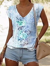 voordelige Bloemen Tanktop-Dames Hemdje Tanktop Bloemig Grafisch Vintage Casual Mouwloos V-hals Normale tops Dagelijks Afdrukken Blozend Roze Rood blauw Paars Groen Zomer Lente