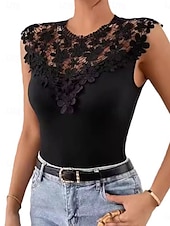 billiga Enkel linne-Dam Camisole linne Ensfärgat Elegant Dagligen Stylish Ärmlös Rund hals Vanliga toppar Dagligen Ihålig Svart Sommar Vår