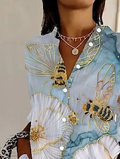 cheap Women&#039;s Vacation Tops-Women&#039;s Shirt Floral Graphic Vintage Tropical Daily Long Sleeve Shirt Collar Regular Tops Work Daily Buttons Print Light Blue Summer Spring