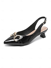 cheap Slingback Pumps-Women's Green Glossy Slingback Kitten Heels with Buckle Detail – Elegant Pointed Toe Pumps, Perfect for Office Attire, Conference Looks, Cocktail Events &amp; Summer Work Outfits