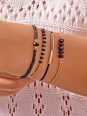 voordelige Damesarmband-Set bohemian zwarte kralenarmbanden voor dames, met gouden versiering, verstelbaar, modieuze en trendy sieraden, geschikt voor dagelijks gebruik, op reis en voor feestjes