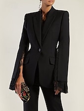 abordables Costumes-pantalons pour maman-Combinaison ivoire  ensemble de pantalon pour mère de la mariée ensemble blazer élégant vintage simple décolleté V col longueur cheville en crêpe à manches longues avec fente et bord scallopé en