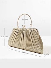 ieftine Genți De Seară &amp; Plicuri-Poșetă de seară plisată cu sclipici pentru femei, cu mâner vintage auriu – geantă elegantă și formală pentru nunți, petreceri și cocktailuri