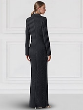 cheap Floor Length-Blazer Dress Mermaid / Trumpet Evening Gown Elegant Dress Pinstripe Tuxedo Dress Zipper Up Wedding Guest Formal Floor Length Long Sleeve Peak lapel collar Satin with Pocket 2025