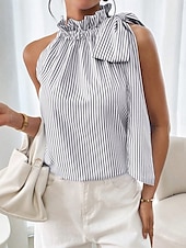 ieftine Top cu dungi și geometric-Pentru femei Camisole Tank Top Dungi Zilnic Casual Fără manșon Gâtul halter Topuri obișnuite Zilnic Imprimeu Negru Albastru celest Mov Trifoi Vară