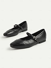abordables Années 1950-Ballerines Mary Jane en similicuir noir pour femme – style écolière vintage des années 1950 avec détails brogue pour un usage quotidien et des tenues lolita