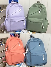 abordables Sacs à dos de Collège-Sac à dos d&#039;école unisexe en nylon de couleur unie avec design multi-poches - sac à dos léger et minimaliste pour adolescents et étudiants
