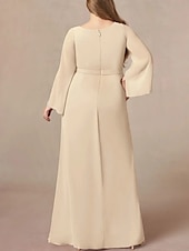 preiswerte Bodenlänge-A-Linie Brautmutterkleid Hochzeitsgast Elegant V Ausschnitt Bodenlang Chiffon Spitze Langarm mit Falten Perlenstickerei Raffung 2025