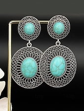 cheap Women&#039;s Earring-Women&#039;s Bohemian Turquoise Drop Earrings – Vintage Western Style Statement Jewelry with Feather and Bead Details for Parties, Festivals and Casual Wear
