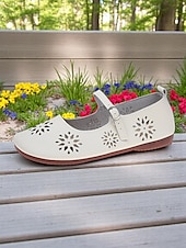 cheap Women&#039;s Flats-Women&#039;s Comfort Mary Jane Wide-Toe Flats with Floral Cutouts – Soft Sole Casual Barefoot Shoes for Ladies – Great for Brunch, Farmers Markets and Outdoor Leisure