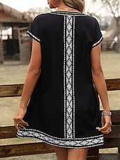 ieftine Rochii florale-Pentru femei Rochie Mini Rochii Tricou Rochie de Vară Rochie de vară Vacanță Casual Boho Zilnic Ieșire Fit regulat Floral Grafic Manșon scurt În V Negru Roșu Vin Albastru piscină Maro Vară