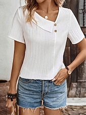 voordelige Dames eenvoudige tops-Dames Overhemd Effen Kleur Stijlvol Modern Casual Korte mouw V-hals Normale tops Dagelijks Knop Wit Zomer Lente