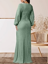 cheap Floor Length-A-Line Mother of the Bride Dress Wedding Guest Elegant Sweet V Neck Floor Length Chiffon Long Sleeve with Ruffles Ruching