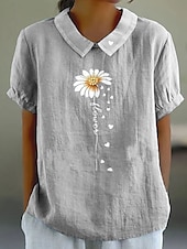billige Blomstrete topper-Dame Bluse Blomstret Grafisk Årgang Tropisk Stilfull Kortermet Peter Pan krage Vanlige topper Arbeid Daglig Trykt mønster Rosa Blå Grønn Grå Sommer Vår
