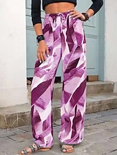 economico gamba larga e vita alta-Per donna Pantaloni Eleganti Pantaloni Moda Boho Lunghezza intera Naturale Foglia Stampato Design con Coulisse Elastica Comodo All&#039;aperto Confortevole All&#039;aperto Ferie Casual Quotidiano Grigio Rosa