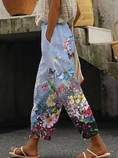 abordables Pantalon droit-Femmes Moulant Élégant Vacances ancien Longueur complète Taille haute Fleuri Graphique Impression Respirant Doux Micro-Élastique Formel Extérieur Vacances Blanche Bleu Violet Vert Été Printemps Coupe