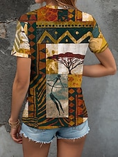 Χαμηλού Κόστους Boho t-shirt-Γυναικεία Μπλουζάκι Γραφική Γεωμετρικό Συνδυασμός Χρωμάτων Βοημία Βίντατζ Etnic Κοντομάνικο Στρογγυλή Ψηλή Λαιμόκοψη Στρογγυλή Λαιμόκοψη Κανονικά μπλουζάκια Καθημερινά Εξόδου Σαββατοκύριακο Στάμπα