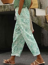 abordables Pantalon droit-Femmes Moulant Élégant Vacances ancien Longueur complète Taille haute Fleuri Graphique Impression Respirant Doux Micro-Élastique Formel Extérieur Vacances Blanche Bleu Violet Vert Été Printemps Coupe