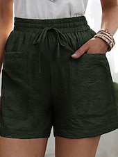 abordables Pantalon uni en coton et lin-Femmes Shorts Slacks Streetwear Occasionnel Court Naturel Uni Avec Poches Conception à cordon élastique Confortable Extérieur Sortir Abricot Jacinthe Noir Blanche Été Coupe régulière