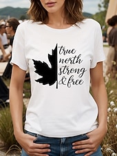 billige Uavhengighetsdag Topp-Canada Kvinners T-skjorte grafisk flagg bokstav vintage stilfull avslappet kort erme crew-hals rund hals vanlige topper daglig helg trykk svart og hvit hvit svart svart hvit rød