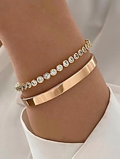 preiswerte Damenarmband-Goldfarbenes Kristallarmband-Set für Damen – elegante Stapelarmreifen für Partys, Verabredungen und den Alltag
