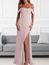 economico Abiti da damigella-Abito da Damigella A-Line Collo a V Manica Lunga Elegante Treno di Spazzata  Strascico Chiffon con Pieghe  Volant