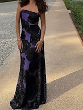 cheap Elegant Floral Dresses-Women&#039;s Long Dress Maxi Dress Casual Dress Floral Dress Fashion Elegant Dress Outdoor Party Holiday Regular Fit Flower Sleeveless Spaghetti Strap Black Blue Purple Summer