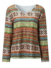 voordelige Boho Tops-Dames Blouse Bloem Modern Boho Lange mouw V-hals Normale tops Feestdagen Uitgaan Afdrukken blauw Paars Oranje Zomer
