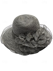 abordables Chapeaux pour femmes-Chapeau de paille élégant à large bord pour femme avec des accents de ruban et de perles, parfait pour les fêtes de jardin d&#039;été, les événements en plein air et les mariages