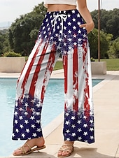 ieftine Pantaloni de Ziua Independenței-Pantaloni Chino Patrioți pentru Femei Croi Larg Vacanță Vintage Moda Lungime Completă Talie Mare Imprimare cu Steag Respirabil Moi Micro-elastici