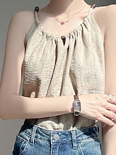 economico Camicie-Per donna Camicie di cotone e lino Set ispirati al lino Blusa Semplice Moderno Casual Senza Maniche Spallina Top Regolari Quotidiano Ferie Uscire Arricciato Nero Beige Estate