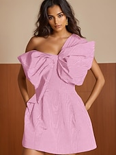 abordables Robes de bal de rentrée scolaire-Robe Moire moutarde jaune haute couture robe de bal A-Line robes de retour à la maison jacquard élégant robe formelle semi-formelle mariage courte  mini sans manches épaule unique avec nœud(s) robe