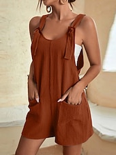abordables combinaisons décontractées-Femmes Normal Combishort Streetwear Couleur Unie Sans manches Col en U Avec Poches Sortir Week-end Coupe régulière Noir Vert Claire Rose Claire Été