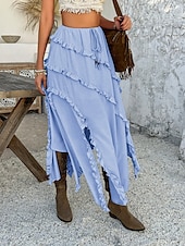 preiswerte Grafische Röcke-Damen Rock A-Linie Mode Lässig Maxi Hohe Taille Röcke Einfach Rüsche Mikroelastisch Urlaub Straße Schwarz Weiß Rote Blau Sommer Polyester