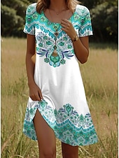 olcso Boho ruhák-Női Mini ruha Pólóruha Nyári ruha Szabadság Alkalmi Boho Alkalmi Normál Grafika Paisley Rövid ujjú V-alakú Sárga Rubin Medence Bíbor Nyár