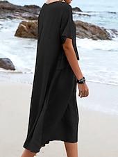 preiswerte Kleider aus Baumwolle und Leinen entwerfen-Damen Midikleid Baumwoll-Leinen-Kleider Freizeitkleid Sommerkleid Klassisch Modern Täglich Wochenende Normale Passform Einfach Kurzarm Rundhalsausschnitt Schwarz Gelb Rosa Königsblau Sommer