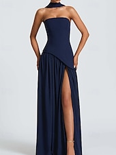 preiswerte Abschlusskleider-Damen Langes Kleid Maxikleid Weißes Kleid Abschlusskleid Partykleid Mode Party Abendgesellschaft Ausgehen Normale Passform Einfach Ärmellos Trägerlos Weiß Gelb Wein Marineblau Sommer