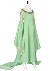 abordables Vestido-Vestido medieval renacentista, disfraz elegante de elfo, elfo Arwen, vestido elegante para mujer, fantasía, Halloween, fiesta, actuación, adulto, vestido, corona, tocado