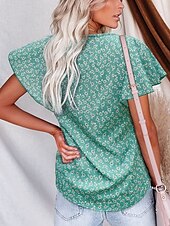 abordables T-shirt floral-Femmes T-shirt Fleuri Mode Élégant Moderne Manche Courte Col en V Hauts Réguliers Quotidien Week-end Jaune Rose Claire Rouge Vert Été