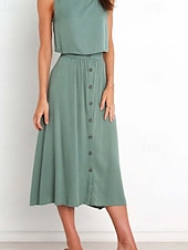 abordables Jupes unies-Femmes Jupe Basique Occasionnel Midi Taille Basse Jupes Uni Froncé Micro-Élastique Vacances Rue Noir Blanche Vert Menthe Vert Été Coton