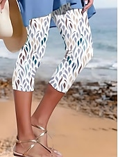 billiga -Kvinnors leggings capribyxor hög elasticitet mode streetwear hel längd hög midja blommigt tryck termisk varm andningsbar mjuk utomhus vardag linne lik mörkgrå kombination sommar vår regular fit