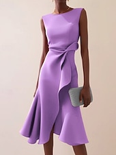 abordables Robes moulantes de soirée-Femmes Robe Midi Robe de Bal Robe de Soirée Mode Soirée Date Coupe régulière Uni Sans manches Col ras du cou Rouge Violet Bleu clair Été