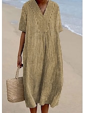economico Abiti a Strisce e Geometrici-Per donna Abito Midi Vestito Estivo Abito a trapezio Vacanza Casual Spiaggia Feste Uscire Spiaggia Vestibilità comoda Grafico Geometrico A righe Mezza Manica Scollo a V Giallo Blu Grigio scuro Estate