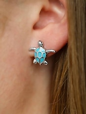 abordables Accessoires de vacances-Boucles d'oreilles tortue pour femmes – élégantes boucles d'oreilles plaquées argent avec incrustation de turquoise, parfaites pour la plage et l'été, accessoires décontractés et de vacances