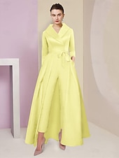 abordables Combinaisons pour maman-Combinaison  Tailleur Mère de la Mariée Tuxedo Invité de Mariage Élégant Party Simple Col Chemise Longueur Cheville Satin Manches 3/4 avec Nœud(s) 2025 taille personnalisée gratuite