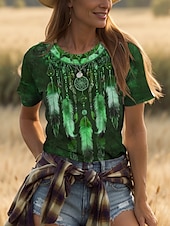 levne Boho tričko-Dámské Tričko Grafika Čechy Vinobraní stylové Krátký rukáv Tričkový Běžné topy Denní Jdeme ven Víkend Tisk Žlutá Rubínově červená Vodní modrá Fialová Trávová zelená Léto Jaro
