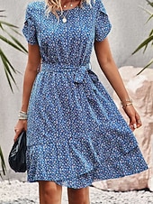 ieftine Rochii Boho-Pentru femei Rochie Mini Rochie florala Rochie Boho Rochie imprimata Modă Clasic Modern Vacanță Concediu Ieșire Fit regulat Floare Manșon scurt Stil Nautic Roșu-aprins Albastru piscină Maro Trifoi