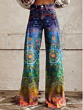 levne Spodní části-Retro Cikánský 70. léta Kalhoty Široké legované kalhoty Hippie Disko Vysoký pas Květinový Styl falešných džínů Dámské předvečer Všech svatých Karneval hudební festival Pride Parade Retro tematick