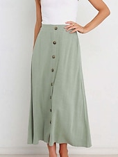 abordables Jupes unies-Femmes Jupe Basique Occasionnel Midi Taille Basse Jupes Uni Froncé Micro-Élastique Vacances Rue Noir Blanche Vert Menthe Vert Été Coton